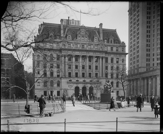 Exterior view of the Surrogate’s Court at 31 Chambers Street, Manhattan on February 8, 1938.